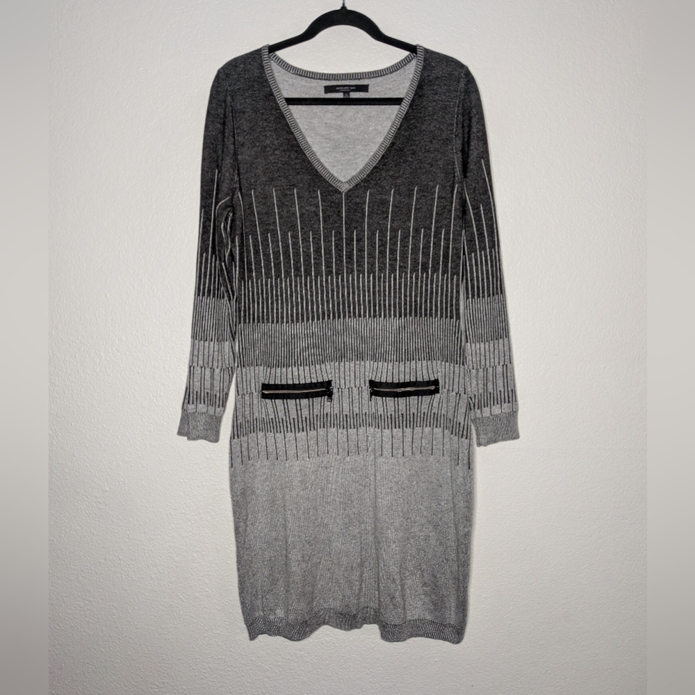 Andrew Marc New York Womens Gray V-Neck Cyber Grunge Sweater Dress XL